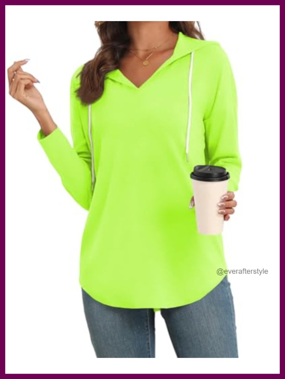 Women V Neck Long Sleeve Hoodie Lightweight Pullover Sweatshirt